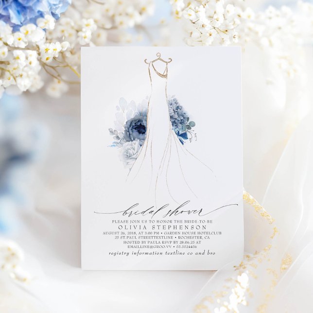 Convite Chá de panela de vestir de Marinho e azul poeirent (Dusty Blue Bridal Shower Invitation)