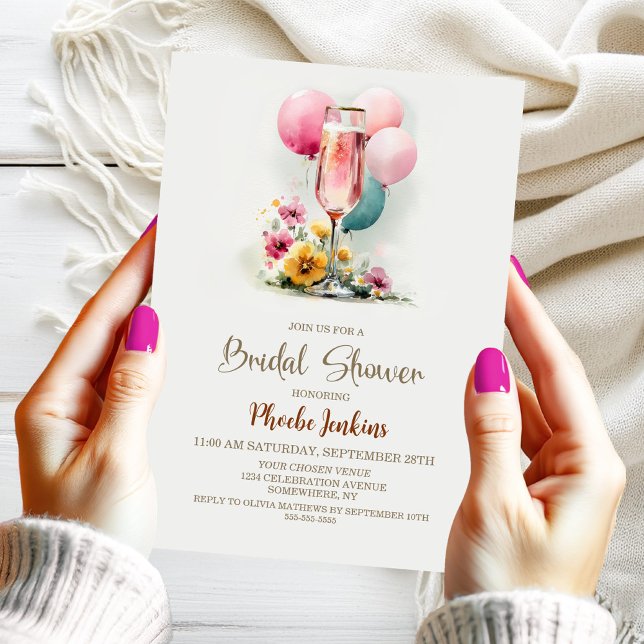 Convite Chá de panela de Vidro de Champanhe Rosa (Criador carregado)