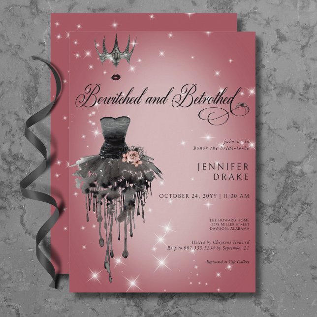 Convite Chá de panela de Vidro de Halloween Bewitered & Be (Bewitched & Betrothed Halloween Glam Bridal Shower Invitation)