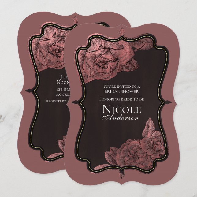 Convite Chá de panela de vidro Dourado, Rosa, cor-de-rosa  (Frente/Verso)