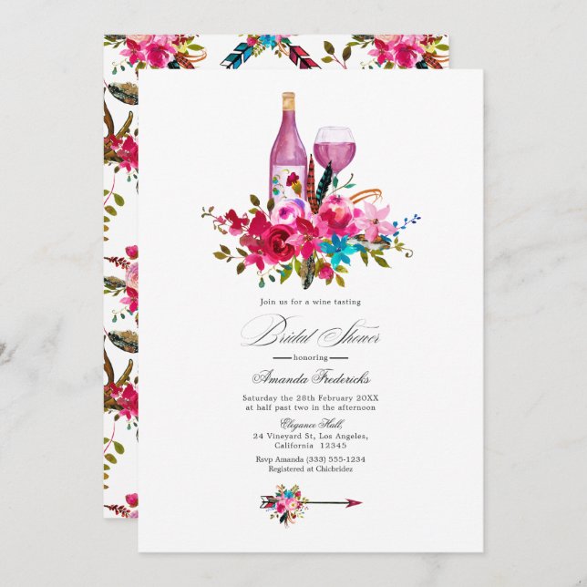 Convite Chá de panela de vinho tônico de turquesa e boho c (Frente/Verso)