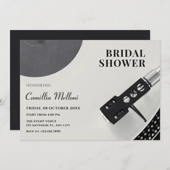 Convite Chá de panela de vinilo de música (Frente/Verso)