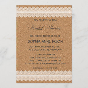 Convite Chá de panela de Vintage Lace Wine Cork