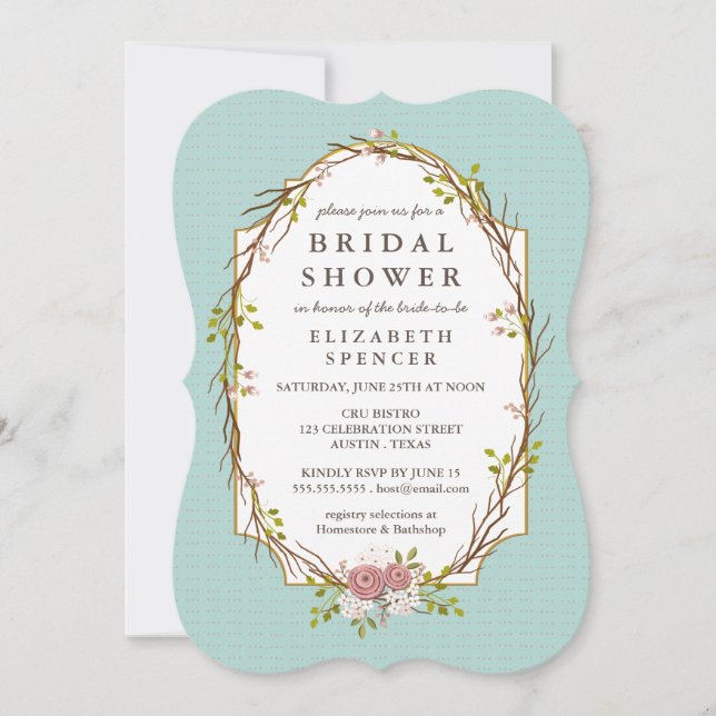 Convite Chá de panela de Wreath do Jardim Florestal (Frente)