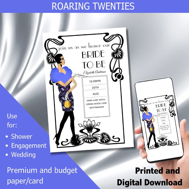 Convite Chá de panela Deco Gatsby de Arte Flapper dos anos (Criador carregado)