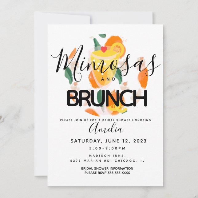 Convite Chá de panela Desenhado Mimosa Brunch (Frente)