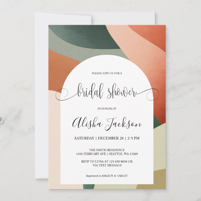 Convite Chá de panela do Arch Moderno Terracotta & Sage (Frente)