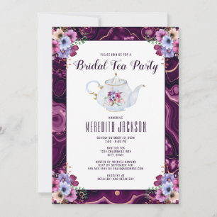 Convite Chá de panela do Burgundy Floral Tea Party