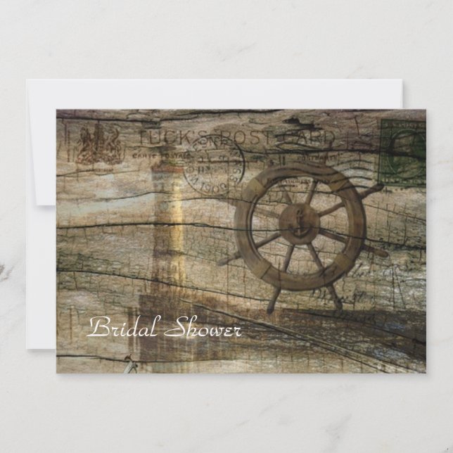 Convite chá de panela do casamento de praia do farol do (Frente)