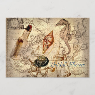 Convite chá de panela do casamento de praia do mapa do