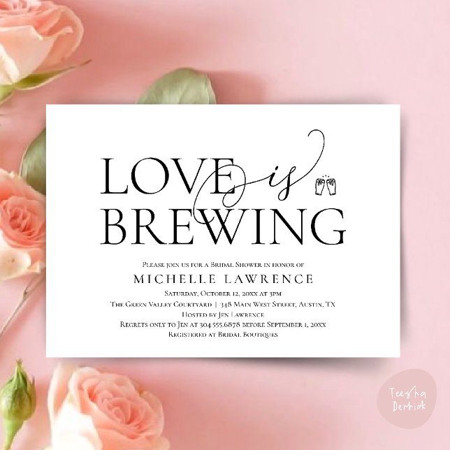 Convite Chá de panela do Classy Beer Party, O amor está se (Classy Beer Party Bridal Shower, Love is brewing modern romantic invites Card PDF in Black white)