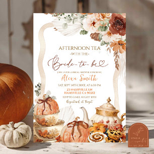 Convite Chá de panela do Fall Boho Coquette Pumpkin Tea Pa