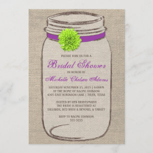 Convite Chá de panela do frasco de pedreiro da flor