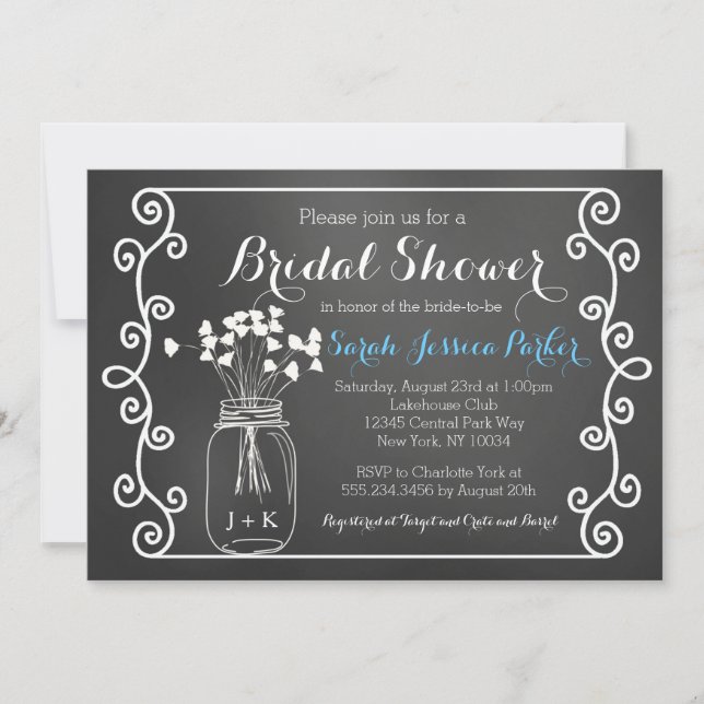 Convite Chá de panela do frasco de pedreiro do quadro (Frente)