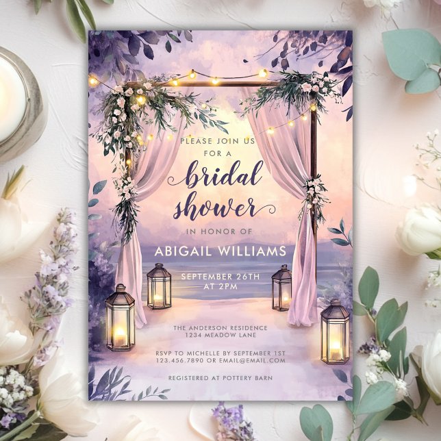 Convite Chá de panela do Jardim Floral Elegante (Elegant Floral Lanterns Garden Bridal Shower Invitation)