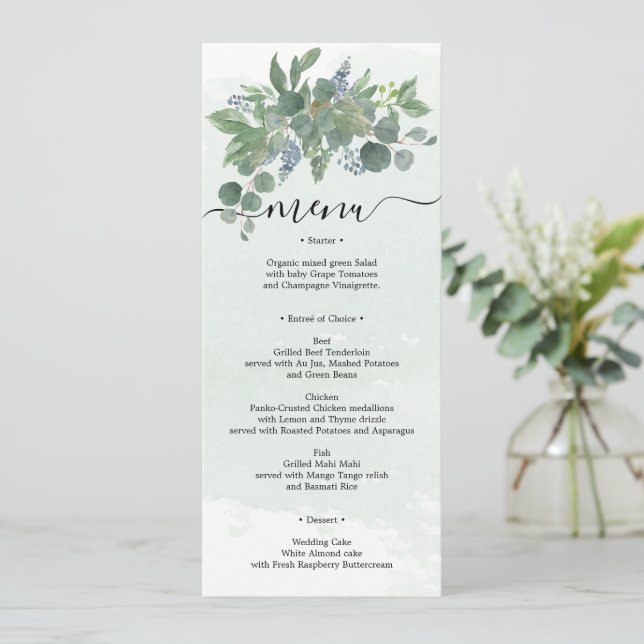 Convite Chá de panela do Menu Casamento Eucalyptus Azul Du (Em pé/Frente)