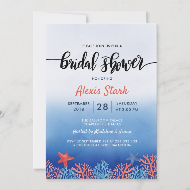 Convite Chá de panela do Oceano Azul-Coral (Frente)