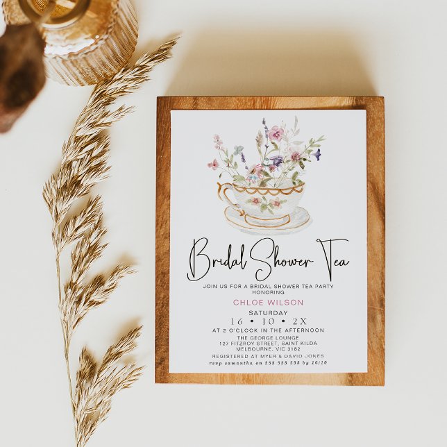 Convite Chá de panela do Partido Chic Wildflower Tea (Bridal Tea Party Invitation, Wildflowers Floral High Tea Shower Invite, Floral Tea Party Wedding)