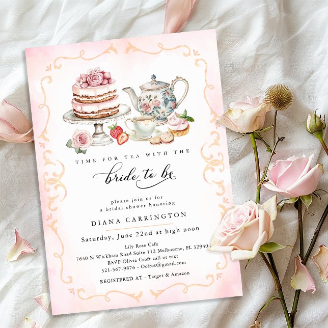 Convite Chá de panela do Partido do Chá Elegante - Floral  (Bridal Shower Invite)