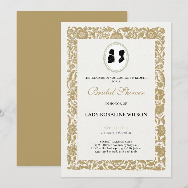 Convite Chá de panela do partido Regency Floral Tea (Frente/Verso)