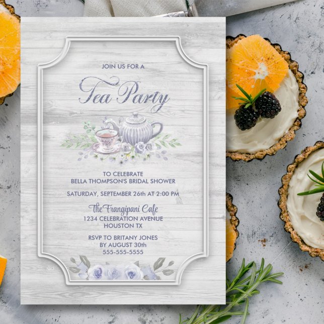 Convite Chá de panela do Partido Tea de Madeira Branqueada (Criador carregado)