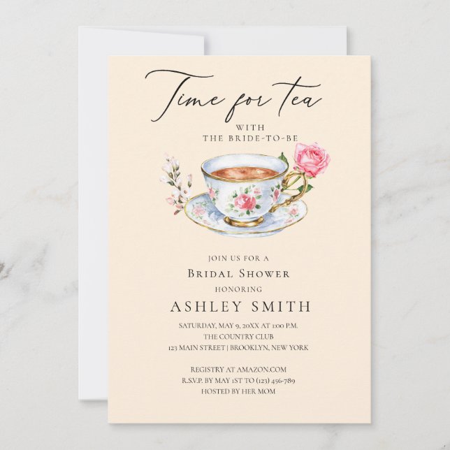 Convite Chá de panela do Partido Tea Floral de Ivory (Frente)