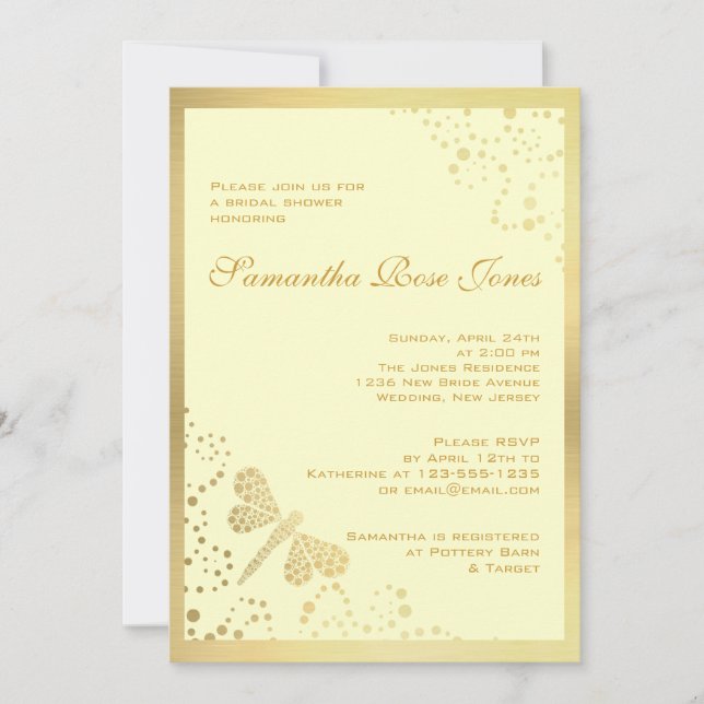 Convite Chá de panela do Pointillism da libélula do marfim (Frente)