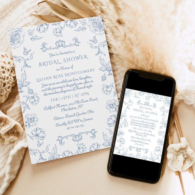 Convite Chá de panela do Quintal Floral Toile (Criador carregado)