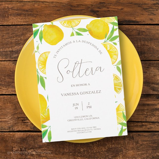 Convite Chá de panela do tema Lemon em espanhol (Invitación despedida de soltera. Tema limones, en español, personalizable, descarga digital opcional)