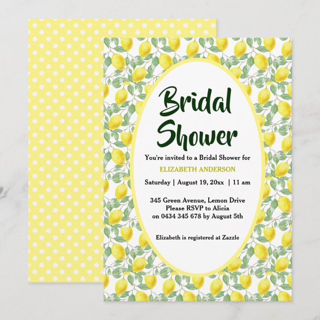 Convite Chá de panela do verde amarelo de árvore de limão (Frente/Verso)