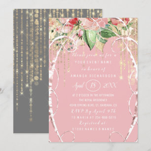 Convite Chá de panela Doce 16ª rosca rosa Cinza escamotead