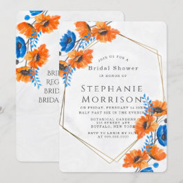 Convite Chá de panela Dourado azul e laranja