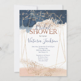 Convite Chá de panela Dourado Blush de marinho