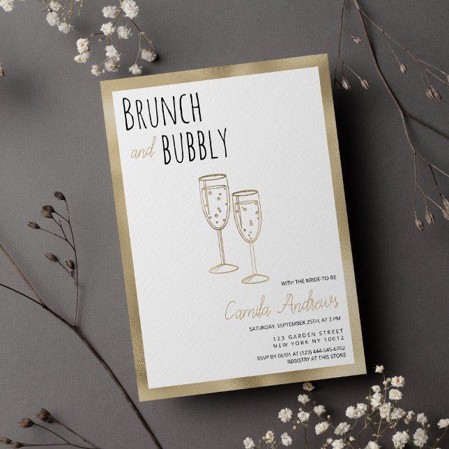 Convite Chá de panela Dourado Branco Preto Brunt E Borrach (Black White Gold Brunch And Bubbly Bridal Shower)