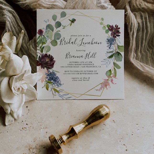 Convite Chá de panela Dourado Bridal Bridal da Borgonha (Criador carregado)