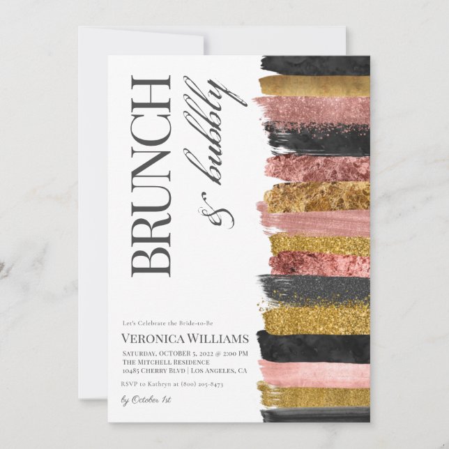 Convite Chá de panela Dourado Brunch & Bubble (Frente)