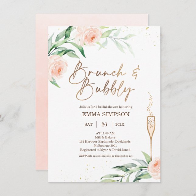 Convite Chá de panela Dourado cor-de-rosa embutido (Frente/Verso)