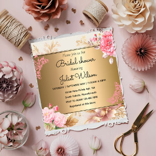 Convite Chá de panela Dourado de amortecimento floral RSVP