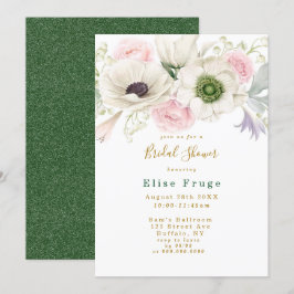 Convite Chá de panela Dourado de Anêmona Rosa-Cor-de-Rosa-