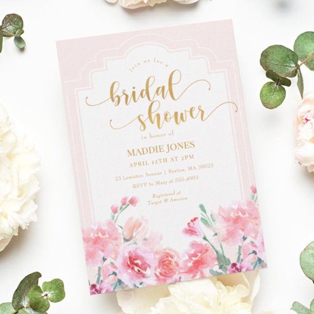 Convite Chá de panela Dourado de Aquarela Rosa Elegante (Criador carregado)