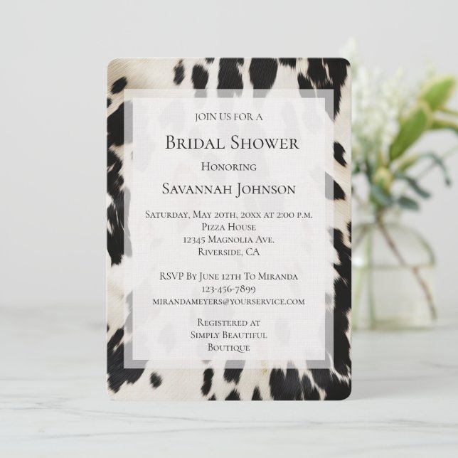 Convite Chá de panela Dourado de cowhide sudoeste preto br (Em pé/Frente)