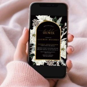 Convite Chá de panela Dourado de inverno preto e branco