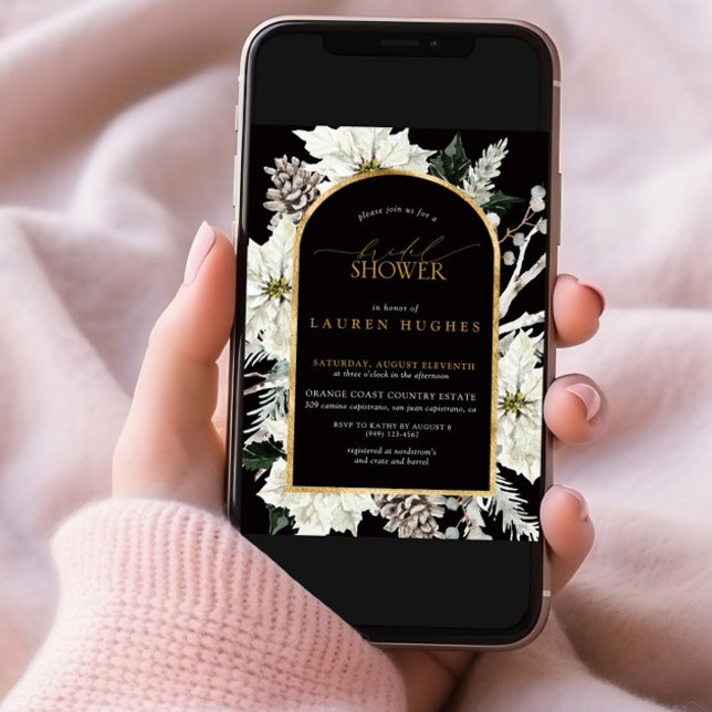 Convite Chá de panela Dourado de inverno preto e branco (Criador carregado)