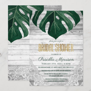 Convite Chá de panela Dourado de madeira de folha de quei