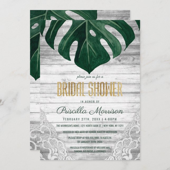 Convite Chá de panela Dourado de madeira de folha de queij (Frente/Verso)