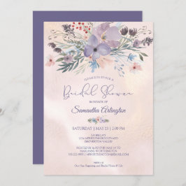 Convite Chá de panela Dourado de Rosa Roxo de Aquarela