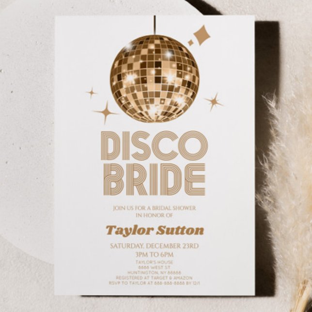 Convite Chá de panela Dourado Disco Ball Disco Brilho (Criador carregado)