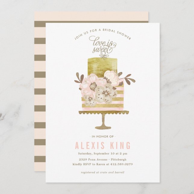 Convite Chá de panela Dourado do Bolo de Couro (Frente/Verso)