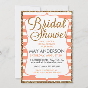 Convite Chá de panela Dourado do brilho do pêssego