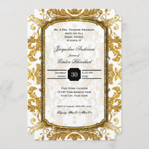 Convite Chá de panela Dourado do vintage do bilhete do